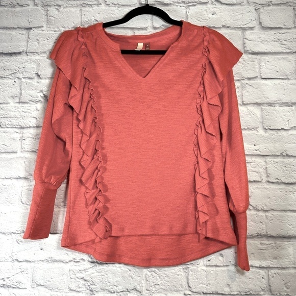 Pilcro Anthropologie Cozy Ruffle Popover Top Bright Red Size XS - Picture 2 of 9